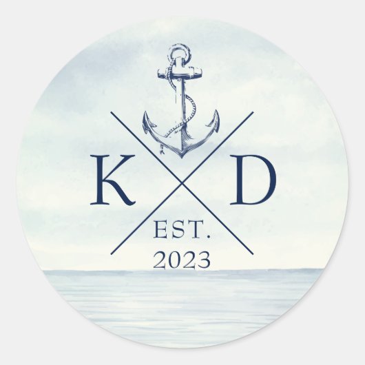 Monogram oceaan nautisch anker ronde sticker (Voorkant)