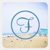 Monogram oceaan strand kustfotografie modern vierkante sticker (Voorkant)