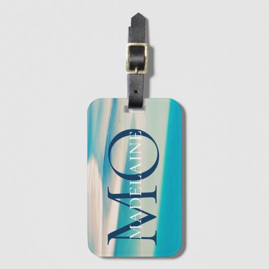 Monogram Ocean Beach Blue Personal Bagagelabel (Voorkant (verticaal))