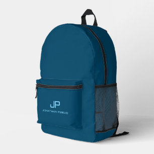 Monogram Ocean Blue Effen kleur gepersonaliseerd Bedrukte Rugzak
