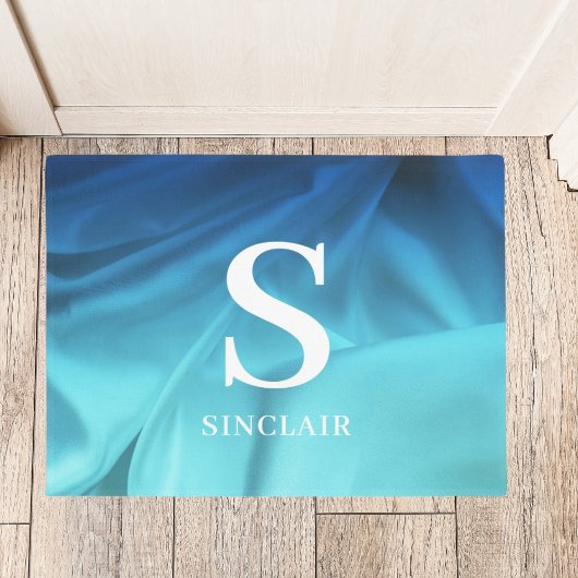 Monogram Ocean Blue Satin door Mat