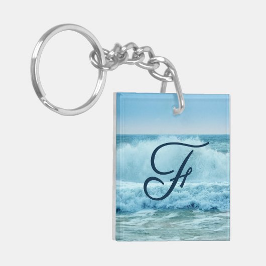 Monogram Ocean Wave Crashing op Shore Sleutelhanger (Voorkant Links)