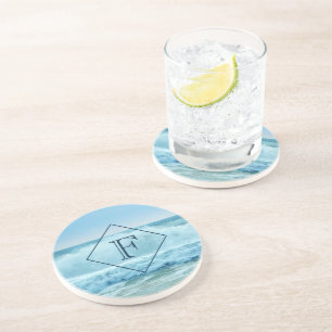 Monogram Ocean Wave Crashing op Shore Zandsteen Onderzetter