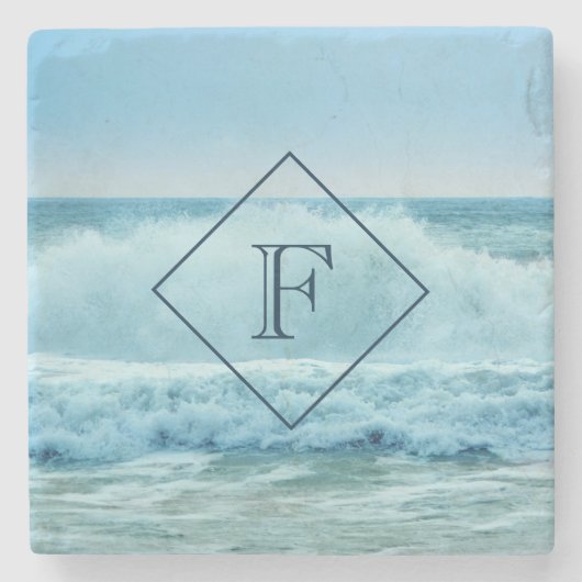 Monogram Ocean Wave Crashing op strand kust Stenen Onderzetter (Voorkant)