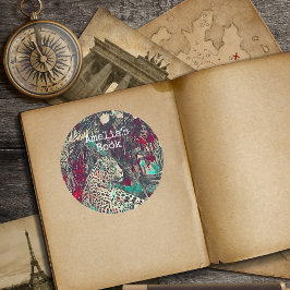 Monogram Oerwoud Kat Bladplaat Ronde Sticker