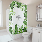 Monogram Oerwoud Tropical Leaves Planten Script Douchegordijn (In situ)