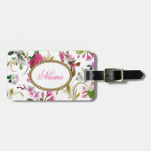 Monogram of Aangepaste naam Roze Bloemen Bagagelabel (Voorkant horizontaal)