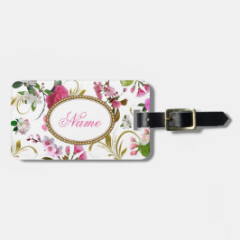 Monogram of Aangepaste naam Roze Bloemen Bagagelabel