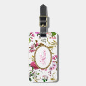 Monogram of Aangepaste naam Roze Bloemen Bagagelabel (Voorkant verticaal)
