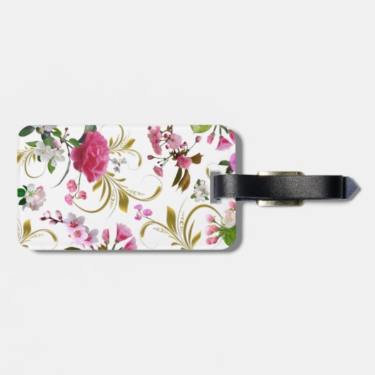Monogram of Aangepaste naam Roze Bloemen Bagagelabel (Achterkant horizontaal)