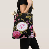 Monogram of Aangepaste Tekst Roze Bloemen Tote Bag (Dichtbij)