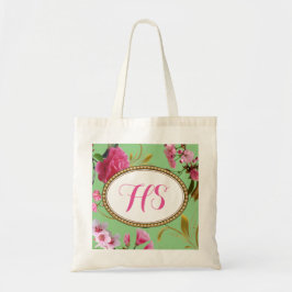 Monogram of Aangepaste Tekst Roze Bloemen Tote Bag
