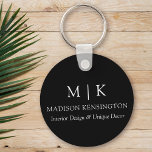Monogram of Add Logo Business Round Black Sleutelhanger<br><div class="desc">Moderne minimalistische Sleutelhanger. Zwart-wit of kies uw aangepaste kleuren. Ideaal voor kleine bedrijven,  bedrijfsmerken,  zelfstandigen,  show- of gebeurtenisbeheer en meer. Eenvoudig aan te passen met uw monogram-initialen,  bedrijfsnaam en -informatie,  taaktitel,  slogan of zelfs uw eigen logo- of merkontwerp toe te voegen.</div>