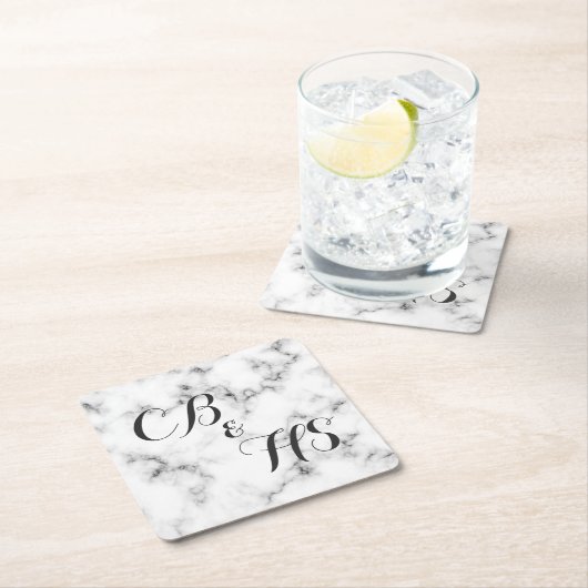 Monogram of initialen marmeren effect kartonnen onderzetters (Insitu)