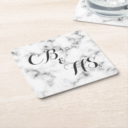 Monogram of initialen marmeren effect kartonnen onderzetters (Schuin)