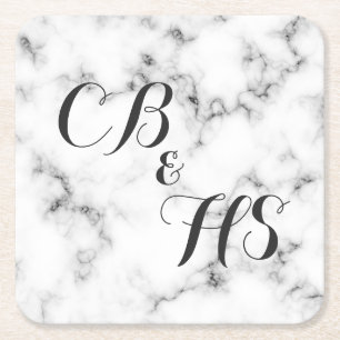 Monogram of initialen marmeren effect kartonnen onderzetters