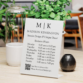 Monogram of Logo Bedrijfsuren QR-code Reclamebord Met Voetstuk