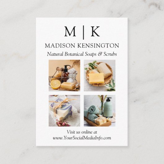 Monogram of logo toevoegen Bedrijfs QR-code 4 foto Informatiekaartje (Voorkant)