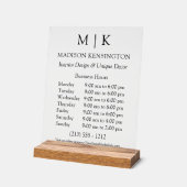 Monogram of Logo toevoegen Bedrijfsuren wissen Acryl Bord (Hoek)