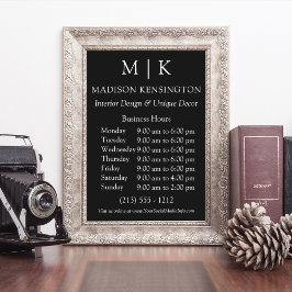 Monogram of Logo toevoegen kantooruren Small Black Poster