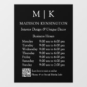 Monogram of Logo Zakelijke uren QR-code Zwart Raamsticker (Vel)