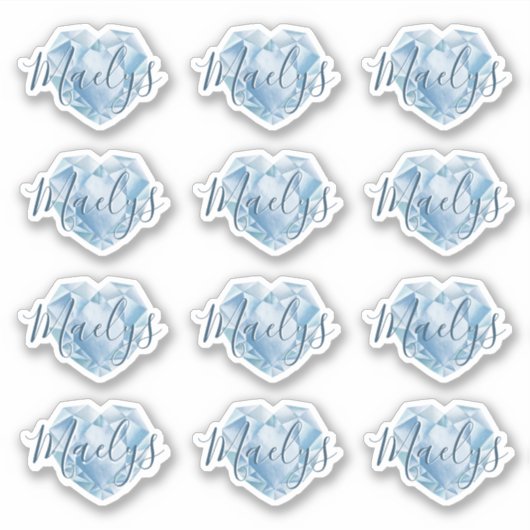 Monogram of naam toevoegen Schattige Heart Diamond Sticker (Voorkant)