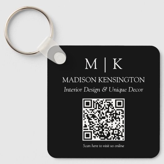 Monogram of toevoegen Logo Business Black QR Code  Sleutelhanger (Voorkant)
