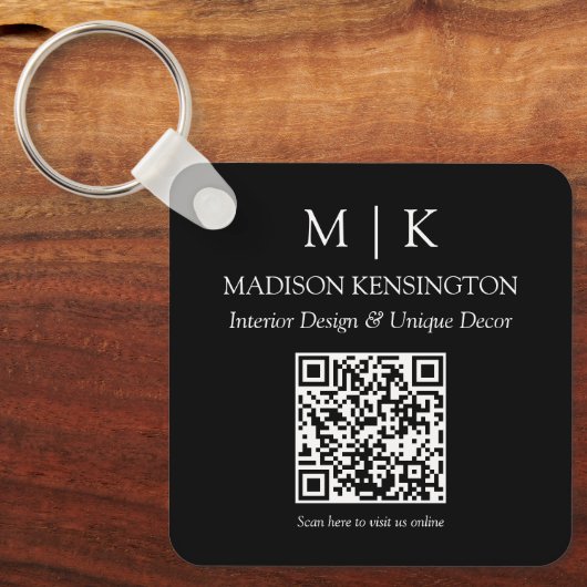 Monogram of toevoegen Logo Business Black QR Code Sleutelhanger (Voorkant)