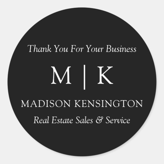 Monogram of toevoegen Logo Business Gift Small Zwa Ronde Sticker (Voorkant)