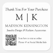 Monogram of voeg de BedrijfsQR Code van de Logo to Vierkante Sticker (Voorkant)