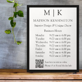 Monogram of voeg de Code van de Bedrijfsuren van d Poster