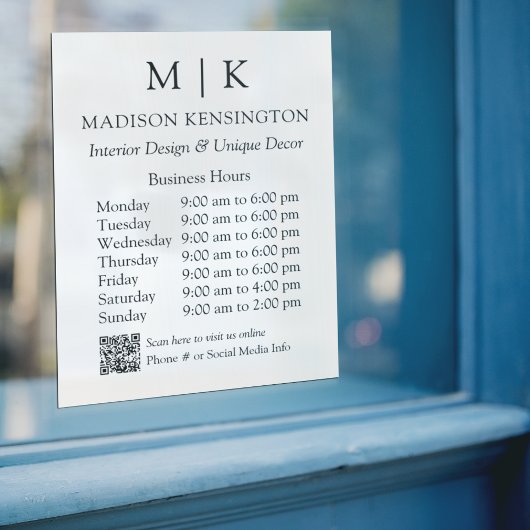 Monogram of voeg de Code van de Bedrijfsuren van d Raamsticker