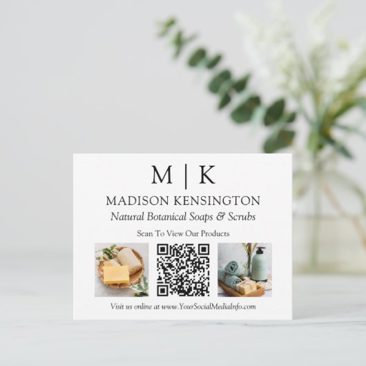 Monogram of voeg de Foto's Van Bedrijfs QR van de Briefkaart (Staand voorkant)
