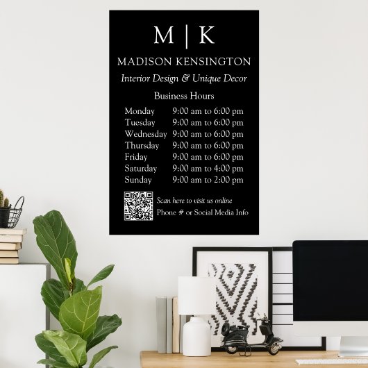 Monogram of voeg de Zwarte Code QR van de Bedrijfs Poster (Thuiskantoor)