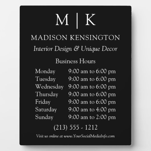 Monogram of voeg Logo bedrijfsuren zwart toe Fotoplaat (Voorkant)