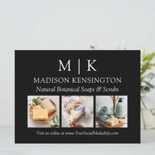 Monogram of voeg Logo Business 3 Foto toe Kaart (Staand voorkant)