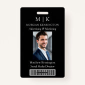 Monogram of voeg Logo Business Black Barcode Foto  Badge (Voorkant)