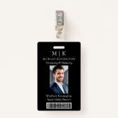 Monogram of voeg Logo Business Black Barcode Foto  Badge (Voorkant met clip)