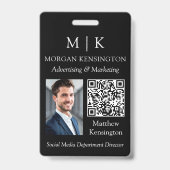 Monogram of voeg Logo Business Black QR Code Photo Badge (Voorzijde)