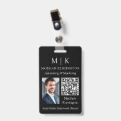 Monogram of voeg Logo Business Black QR Code Photo Badge (Voorzijde met clip)