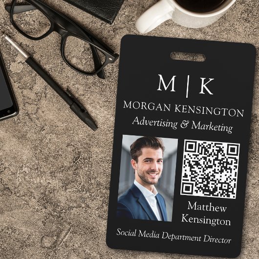 Monogram of voeg Logo Business Black QR Code Photo Badge