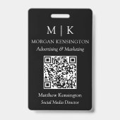 Monogram of voeg Logo Business Black QR Code toe Badge (Front)