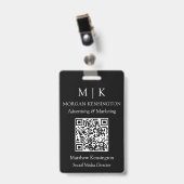 Monogram of voeg Logo Business Black QR Code toe Badge (Front with Clip)