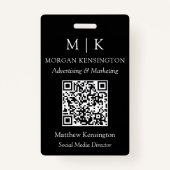 Monogram of voeg Logo Business Black QR Code toe Badge (Voorkant)