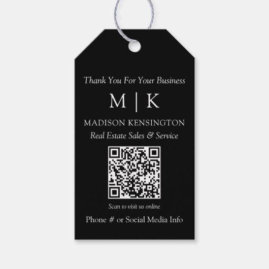 Monogram of voeg Logo Business Black QR Code toe Cadeaulabel (Voorkant)