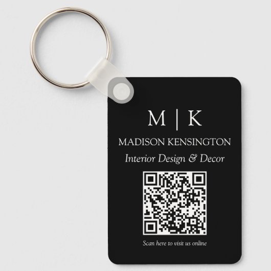 Monogram of voeg Logo Business Black QR Code toe Sleutelhanger (Voorkant)