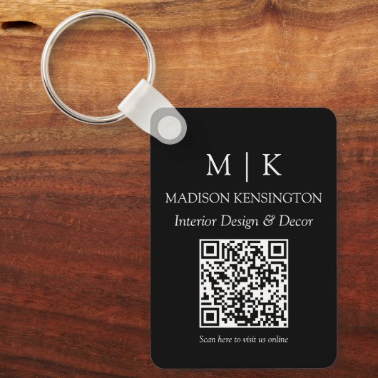 Monogram of voeg Logo Business Black QR Code toe Sleutelhanger (Voorkant)