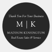 Monogram of voeg Logo Business Black Round Sticker (Voorkant)