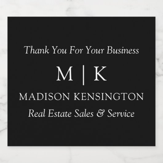 Monogram of voeg Logo Business Black toe Sparkling Wijnetiket (Enkel label)