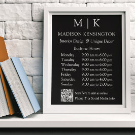 Monogram of voeg Logo Business Hours QR Small Blac Poster